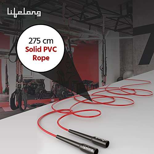 Lifelong LLSR01 Skipping Rope for Men, Women & Children - Jump Rope for Exercise Workout & Weight Loss - Tangle Free Jumping Rope for Kids (275cm, Red and Black) Handle Material: Plastic 3