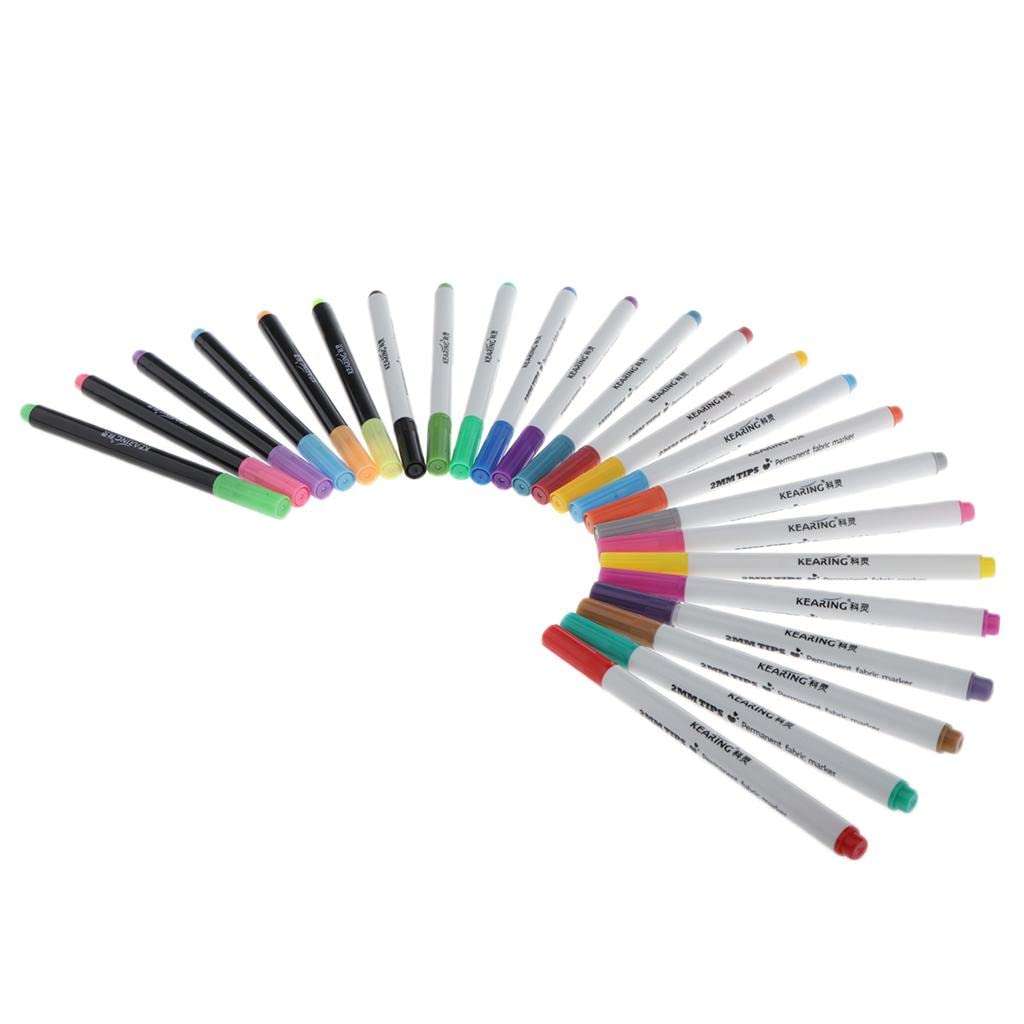 Loom Tree 24x Fabric Marker Pens 2.0mm Waterproof DIY T-Shirt Shoe Bag Painting Decor 4