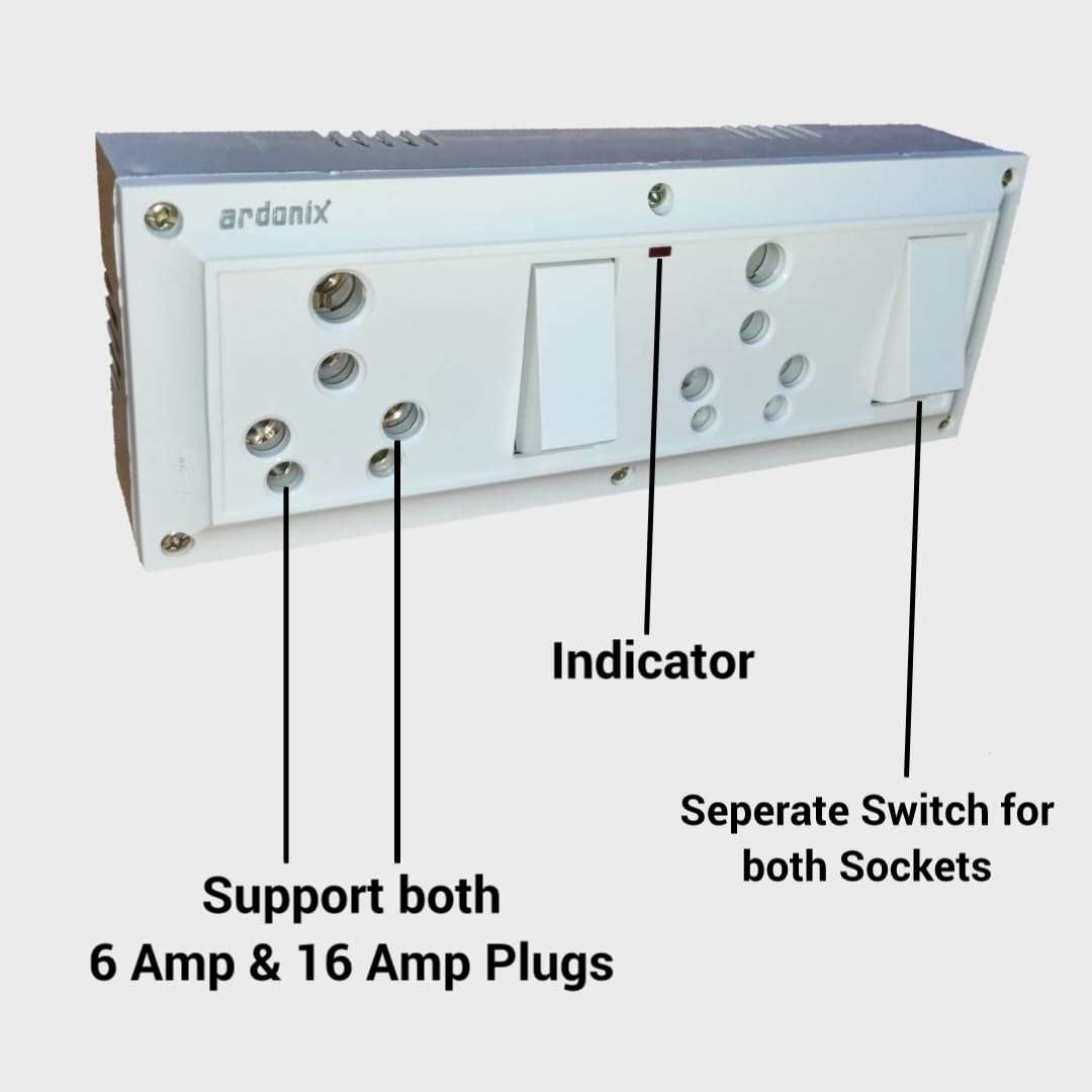 Double Switch Socket Combined Extension Box for Cooler, Washing Machine, Mixer Juicer & Use Multiple Home Appliances, 6A/15A Socket 5A Plug | 100% Copper Wire| max Load Upto 2000watt (6 Meter Wire) 4