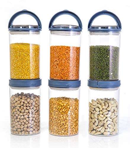 Many More Smart Lock Air Tight Kitchen Storage Container for Rice, Flour, Cereals,Snacks Round (900 ML) Set 6 (Grey) 2