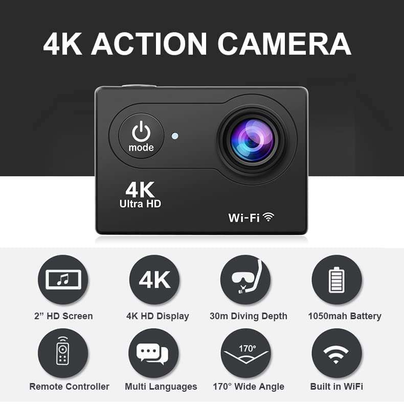 Mabron H9R Wi-Fi Waterproof Sports 4K Action Camera - Ultra Hd 1080p, 16Mp,2 Inch LCD Display 3