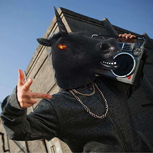MOLEZU Magical Horse Costume, Novelty Halloween Costume Party Unicorn Latex Animal Head Costume 3