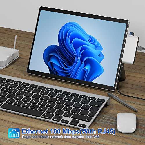 Surface Pro 8 Hub Docking Station with 4K HDMI Adapter+100M Ethernet LAN+ USB 3.0 Port* 2+Micro SD(TF) Card Reader Converter Combo Adaptor for Microsoft Surface Pro 8 Accessories 4
