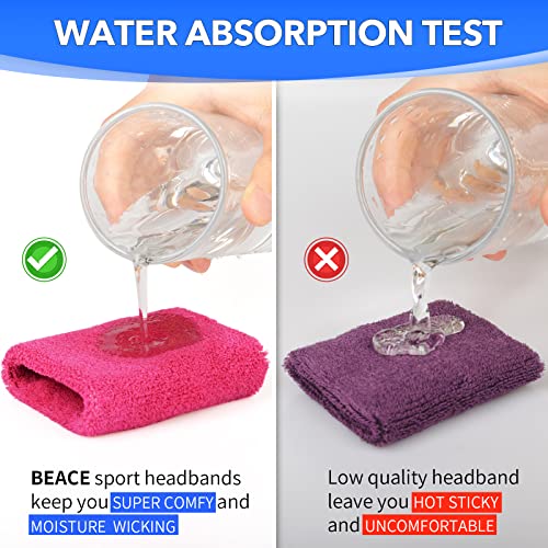 BEACE Sweatbands Sports Wristband for Men & Women -8pcs Moisture Wicking Athletic Cotton Terry Cloth Sweatband for Tennis, Basketball, Running, Gym, Working Out 2