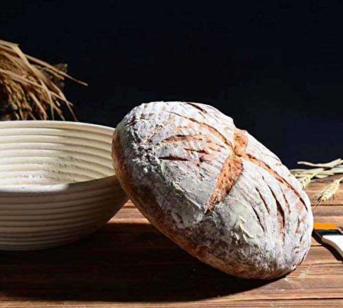 Banneton Bread Proofing Basket, Banneton Basket Set, WERTIOO 9 Inch Sourdough Proofing Basket Round Proofing Bowls Handmade Rattan Baskets with Bread Lame and Liners, Sourdough Bread Baking Supplies 4