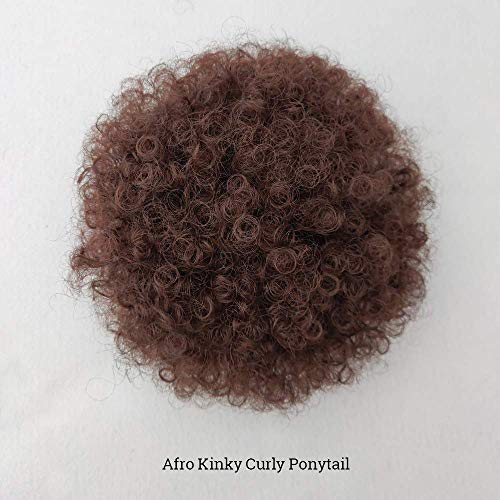 DQ Hair Short Afro Curly Synthetic Puff for Women, High Temperature Heat Resistant Ponytail with Drawstring and 2 Combs Brown Color Natural Real Looking (#4,Black Base) 2