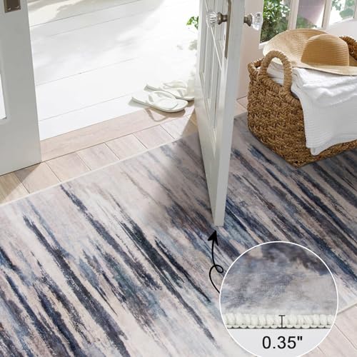 Lahome Abstract Soft Washable Carpet, 4x6ft Ultra-Thin Stain Resistant Bedroom & Living Room Non-Slip Multi Carpet Throw Rug 3