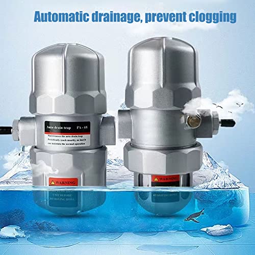 PenRux Auto Drain Trap, G1/2in Inlet 8mm Outle Water Trap for Air Compressor Compressed Compressed Air Line Systems, Water Moisture Filter Trap Separator Automatic Drainer Valve 2