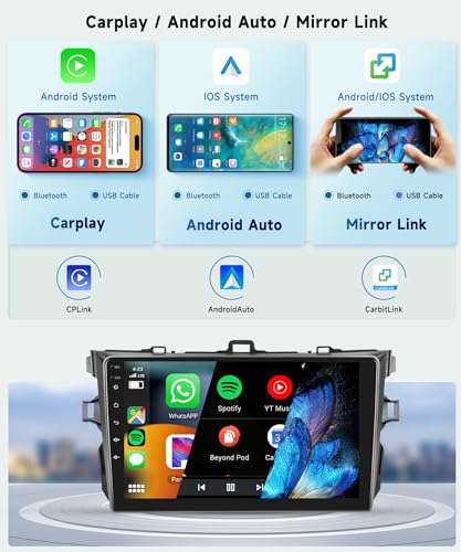 8 CORE 2G+64G Car Radio for Toyota Corolla 2009-2013 with Wireless CarPlay/Android Auto, Podofo 9 Inch 1280*720P IPS Touch Screen Stereo Android 13 GPS WiFi Bluetooth DSP SWC support HD Backup Camera 3