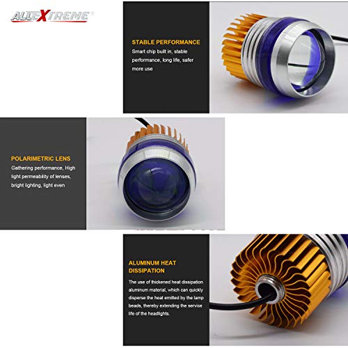 Allextreme EXU2PLB2 U2 Projector Lamp High Intensity Led Headlight Stylish Dual Ring Cob Led Inside Double Angel's Eye Ring Lens Projector (Blue, Pack of 2) 5