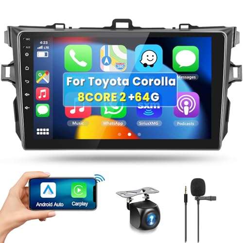 8 CORE 2G+64G Car Radio for Toyota Corolla 2009-2013 with Wireless CarPlay/Android Auto, Podofo 9 Inch 1280*720P IPS Touch Screen Stereo Android 13 GPS WiFi Bluetooth DSP SWC support HD Backup Camera 1