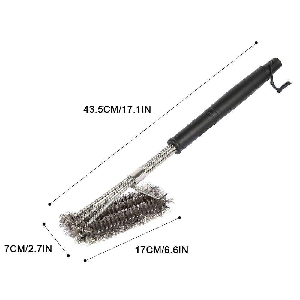N/C Grill Brush - Extra Strong BBQ Cleaner Accessories - Safe Wire Bristles 18" Stainless Steel Barbecue Triple Scrubber Cleaning Brush for Charcoal Grilling 5