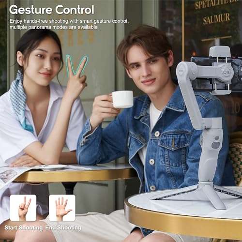Zhiyun Smooth Q3 Combo, 3-Axis Phone Gimbal with Fill Light and Gimbal Bag, Portable & Foldable, Gesture Control, Video Recording, Auto Tracking Gimbal Stabilizer for Smartphone for iPhone & Android 4