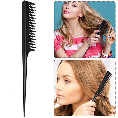 3 Piece Triple Teasing Comb, Rat Tail Combs for Women, Tool Structure Tease Layers Rattail Comb, Rat Tail Comb for Back Combing Root Teasing, Adding Volume, Evening Styling (Black) 4