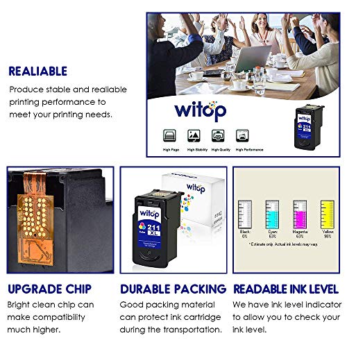 Witop Remanufactured Ink Cartridge Replacement for Canon CL-211XL 211 XL for PIXMA IP2700 IP2702 MP230 MP240 MP250 MP270 MP280 MP480 MP490 MP495 MP499 MX320 MX330 MX340 MX350 Printer 5