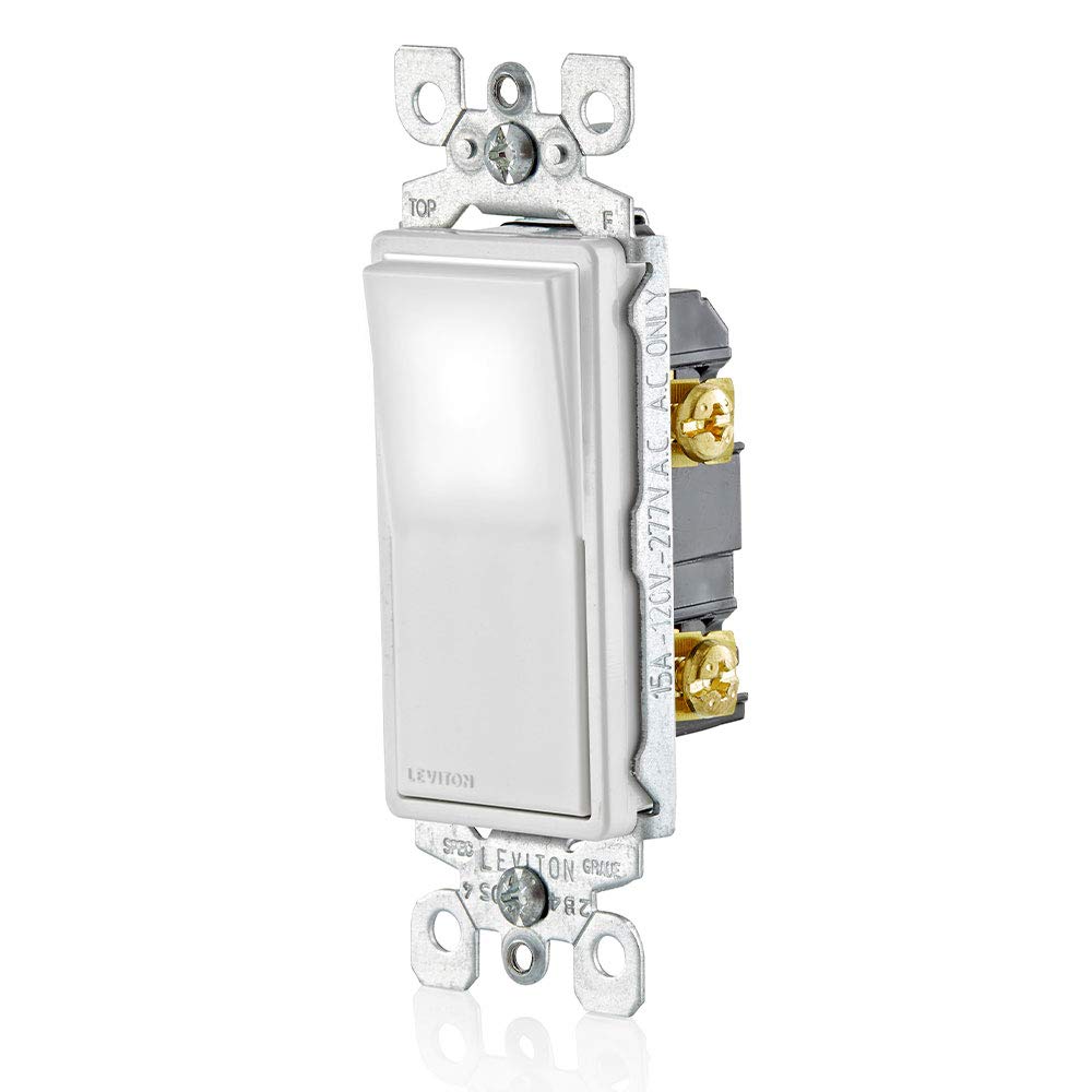Leviton 15 Amp Decora LED Illuminated Light Wall Switch Single-Pole, White, L5611-2W 2