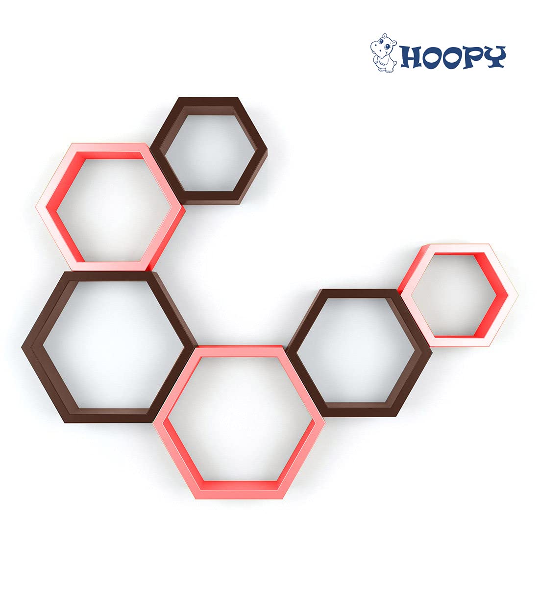 Hoopy Wall Mounted Hexagon Shape Wooden Wall Shelves for Wall Decor Set of 6 (Red and Black) 3