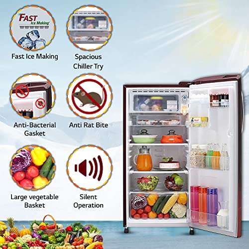 LG 190 L 4 Star Inverter Direct-Cool Single Door Refrigerator (GL-B201ASPY, Scarlet Plumeria, Moist 'N' Fresh, 2022 Model) 3