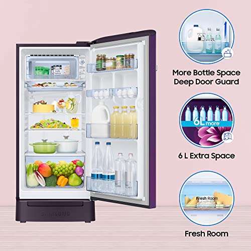 Samsung 189 L, 5 Star, Digital Inverter, Direct-Cool Single Door Refrigerator (RR21C2H25CR/HL, Red, Camellia Purple, Base Stand Drawer, 2023 Model) 3
