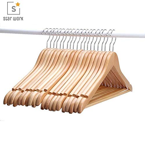 RKR Multi Functional Solid Wooden Natural Finish Hangers for Coat, Suit with 2 Shoulder Notches 360 Degree Swivel Hook (Set of 10) 6