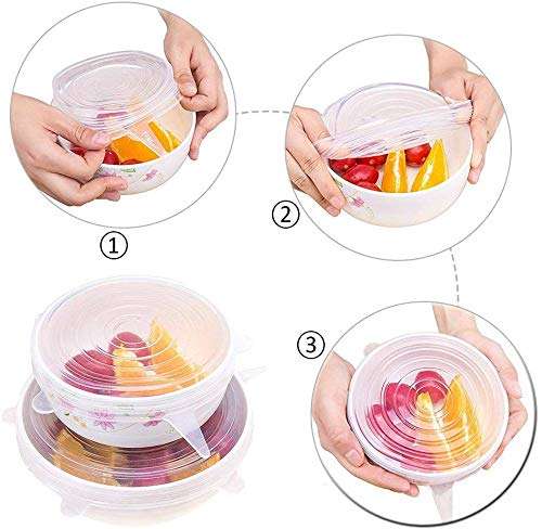 INVOSS Pack of 12 High Quality Reusable Microwave/Dishwasher/Freezer Safe Silicone Stretch Lids Flexible Bowl/Cups/Mugs/Glasses/Cans/Plates Covers (White) 6