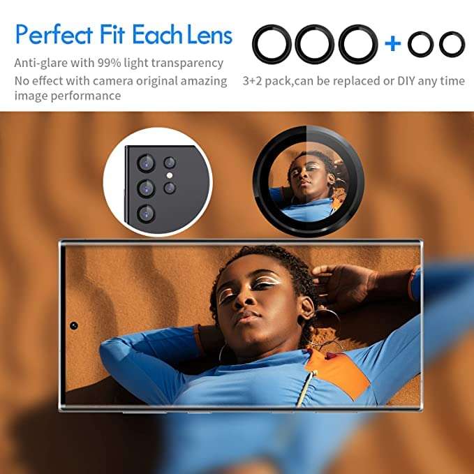 icreator Camera Lens Protection For Samsung Galaxy S22 Ultra black, Back Camera Lens With Inbuilt Tempered Glass with Alloy Metal Ring Scratch Proof With 1*Cleaning Kit ,Very simple to fit , (5 pieces, 1 set) (Samsung Galaxy S22 Ultra black) 6