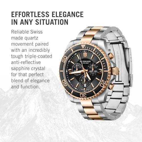 Victorinox Maverick Chronograph Watch - Premium Swiss Watch for Men - Stainless Steel Analog Wristwatch - Great Gift for Birthday, Holiday & More - Two-Tone Dial, Two-Tone Stainless Steel Bracelet 3