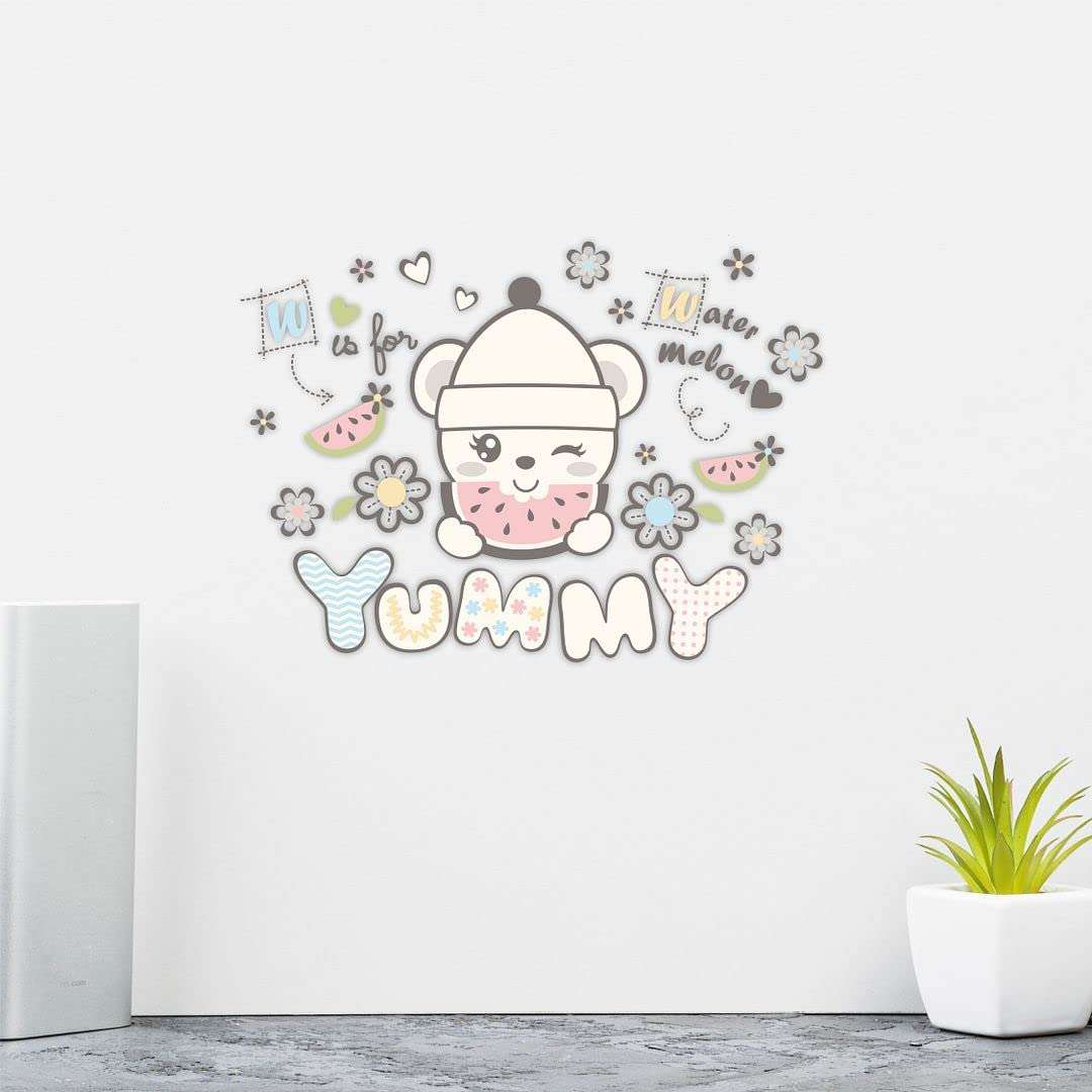 KREEPO Yummy Water Melon with Cute Teddy Self-Adhesive PVC Vinyl Wall Sticker for Wall Decor Size(45cm x 60cm)_kr17 5