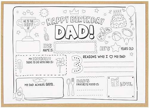 CJ&M Happy Birthday Dad Coloring Page | All About Dad Fill In Template | Father’s Birthday Activity | Dad’s Birthday Card for Kids.Perfect craft gift from kids for Father’s Birthday. 1