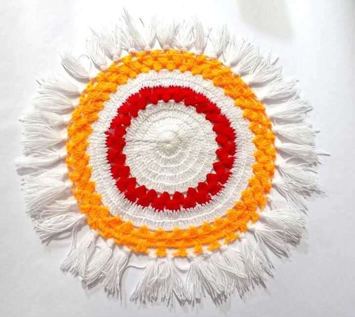 Thalposh/Pooja thali Cover White Orange and Red 1