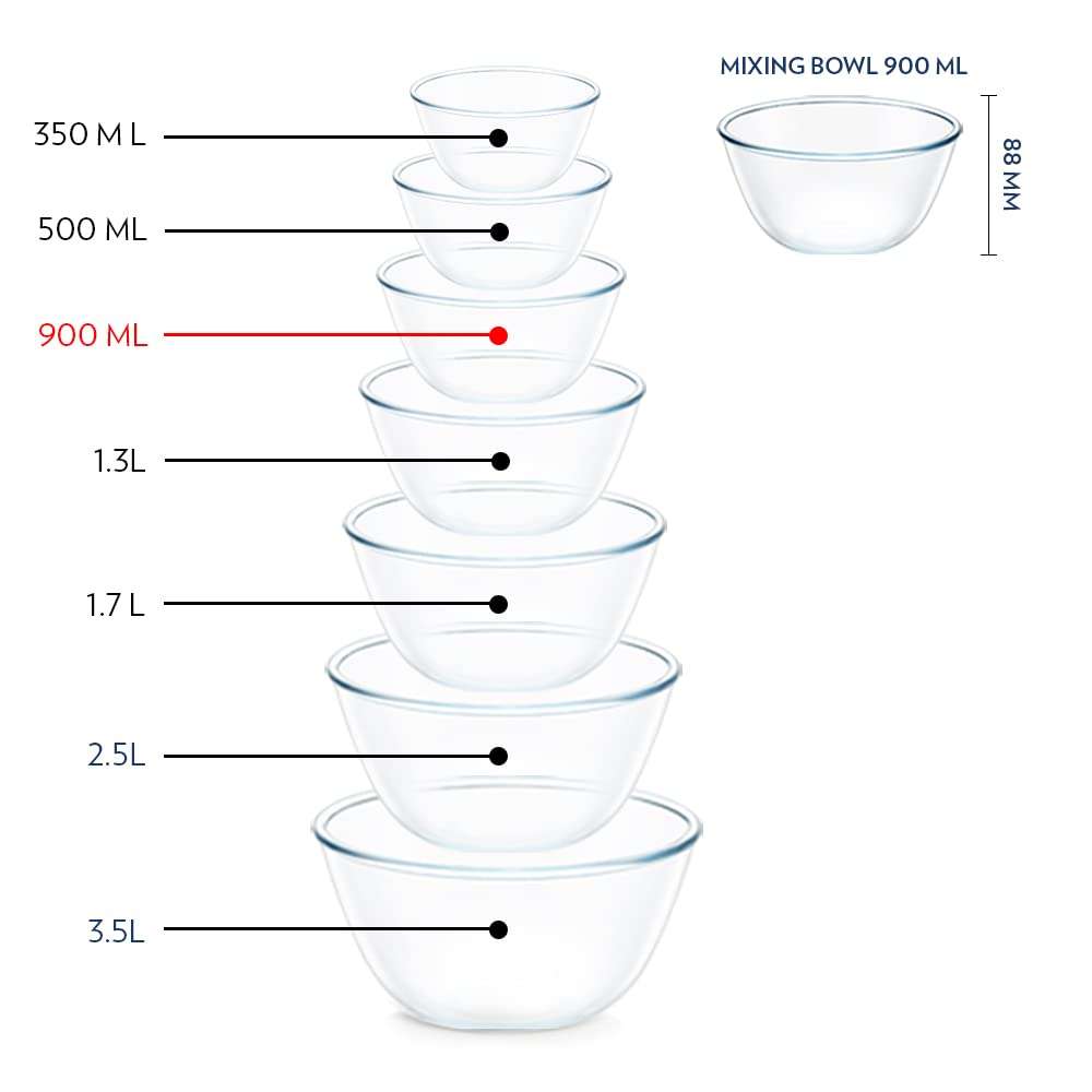 Borosil Glass Solid Mixing & Serving Bowls with Lids, Oven & Microwave Safe Bowl, Set of 2 (900 Ml, 900 Ml), Borosilicate Glass, Clear & Borosil Glass Baking Dish, 1.6 L, Transparent, 1 Piece 5