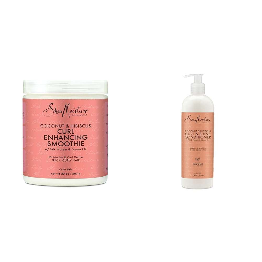 SheaMoisture Curl Enhancing Smoothie Hair Cream for Thick & Coconut and Hibiscus Conditioner for Dry Curly Hair Coconut and Hibiscus 2