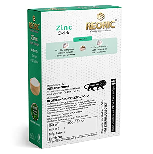 Reoric zinc oxide powder non nano for skin |zinc oxide |zinc oxide powder for face|zno powder |zno non nano particles |zinc oxide sunscreen |zinc oxide powder for painting(100g, Pack of 1) 2