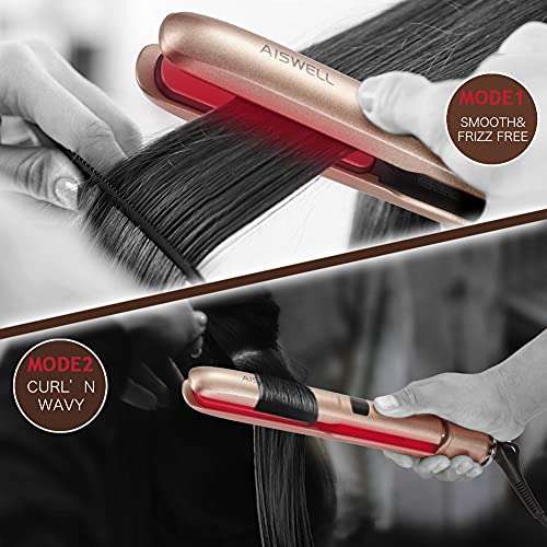 AISWELL Hair Straightener and Curler 2 in 1 Flat Iron for Hair with Adjustable Temp Tourmaline Ceramic for All Hair, Types Makes with Detachable Power Cord ​Portable Curling Iron (Rose Gold) 3