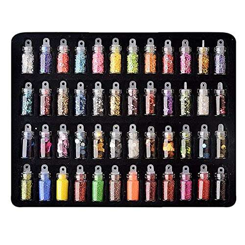 Belicia 48 Bottles Nail Art Sequins Glitter Shine Powder Manicure Decoration Nail Glitter Powder Sequins Manicure Sticker Design DIY Tip (48box) 2