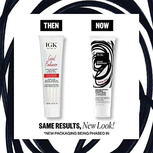 IGK GOOD BEHAVIOR Spirulina Protein Smoothing Blowout Balm | Keratin Like Treatment + Frizz Control + Heat Protectant | Vegan + Cruelty Free | 5 Oz 2