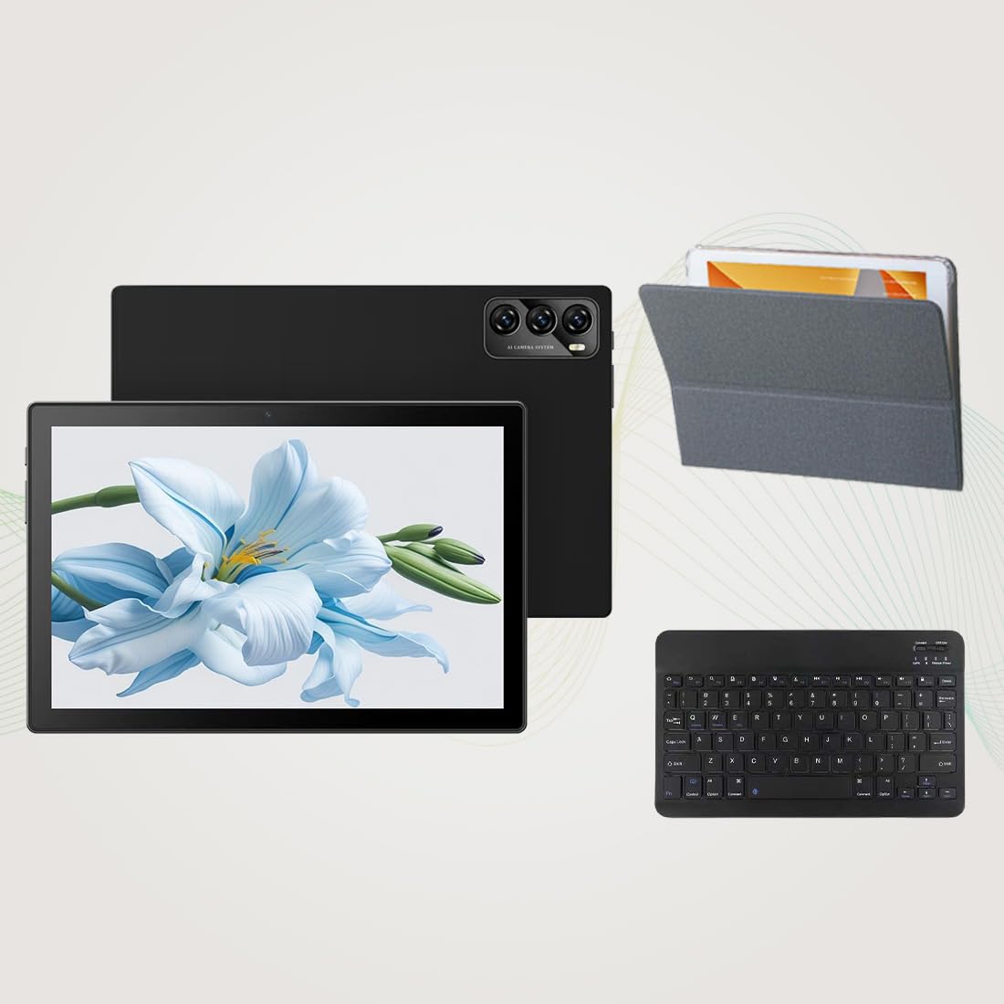 IKALL N18 Plus 10-Inch 4G Android Tablet with Octa-Core Processor, 4GB RAM, 64GB Storage, 6000mAh Battery, Wi-Fi + Calling – with Bluetooth Keyboard & Foldable Back Cover (Black) 1