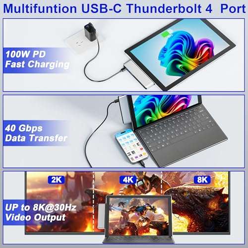Surface Pro 11 USB C Adapter, Surface Pro 9 Hub Docking Station with 4K HDMI, Thunerbolt 4 (8K Video+Data+100W PD), 2*USB 3.0, 3.5mm Audio, SD/TF, USB C Hub for Surface Pro 11 Copilot/10/9/X 3