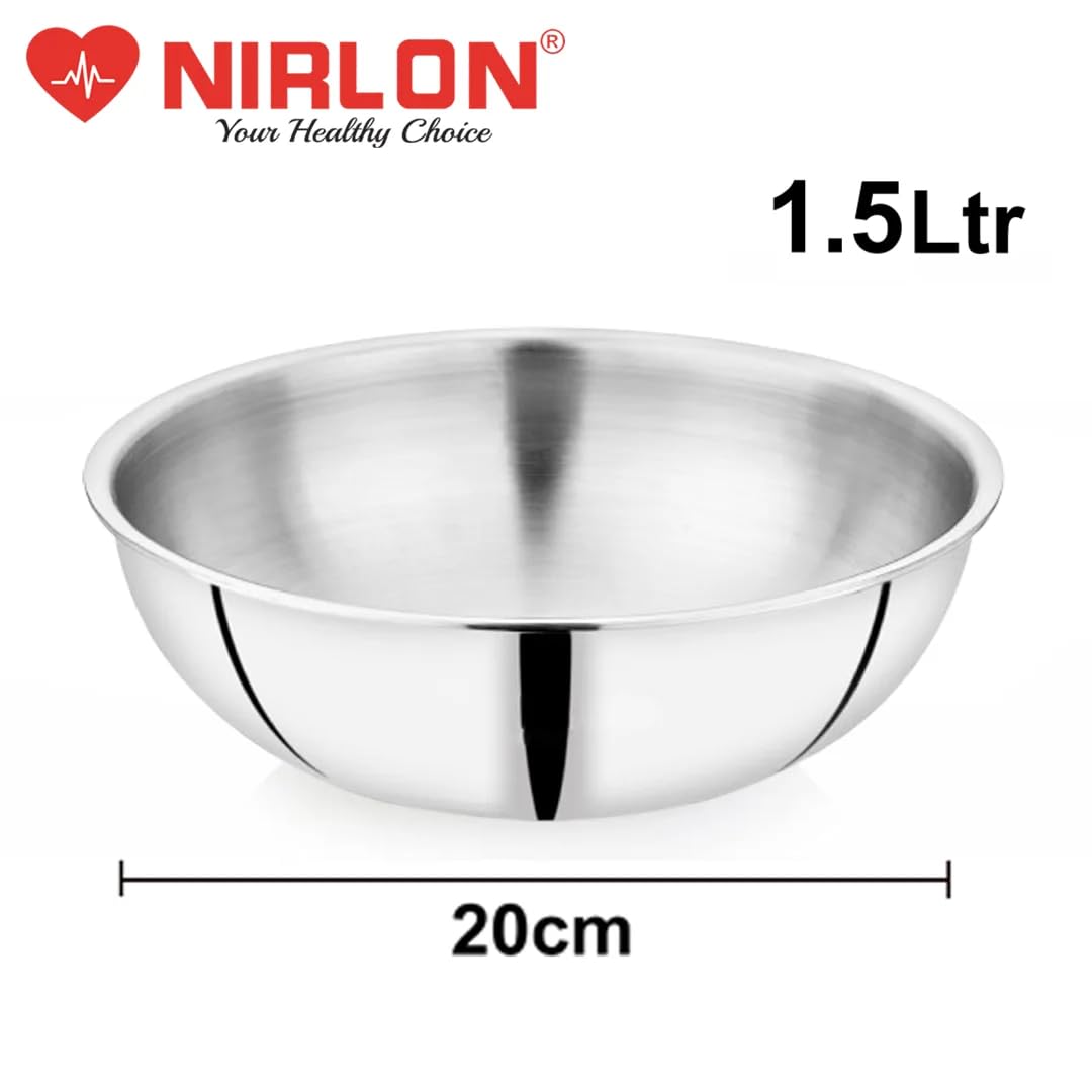 NIRLON Plus Triply Stainless Steel Cookware Combo Set|Kadhai 20cm-1.6Ltr|Tasla 20cm-1.6Ltr|Tasla 22cm-2Ltr|Safe to Use|Metal Spatula Friendly(Induction and Gas Stove Friendly) 4