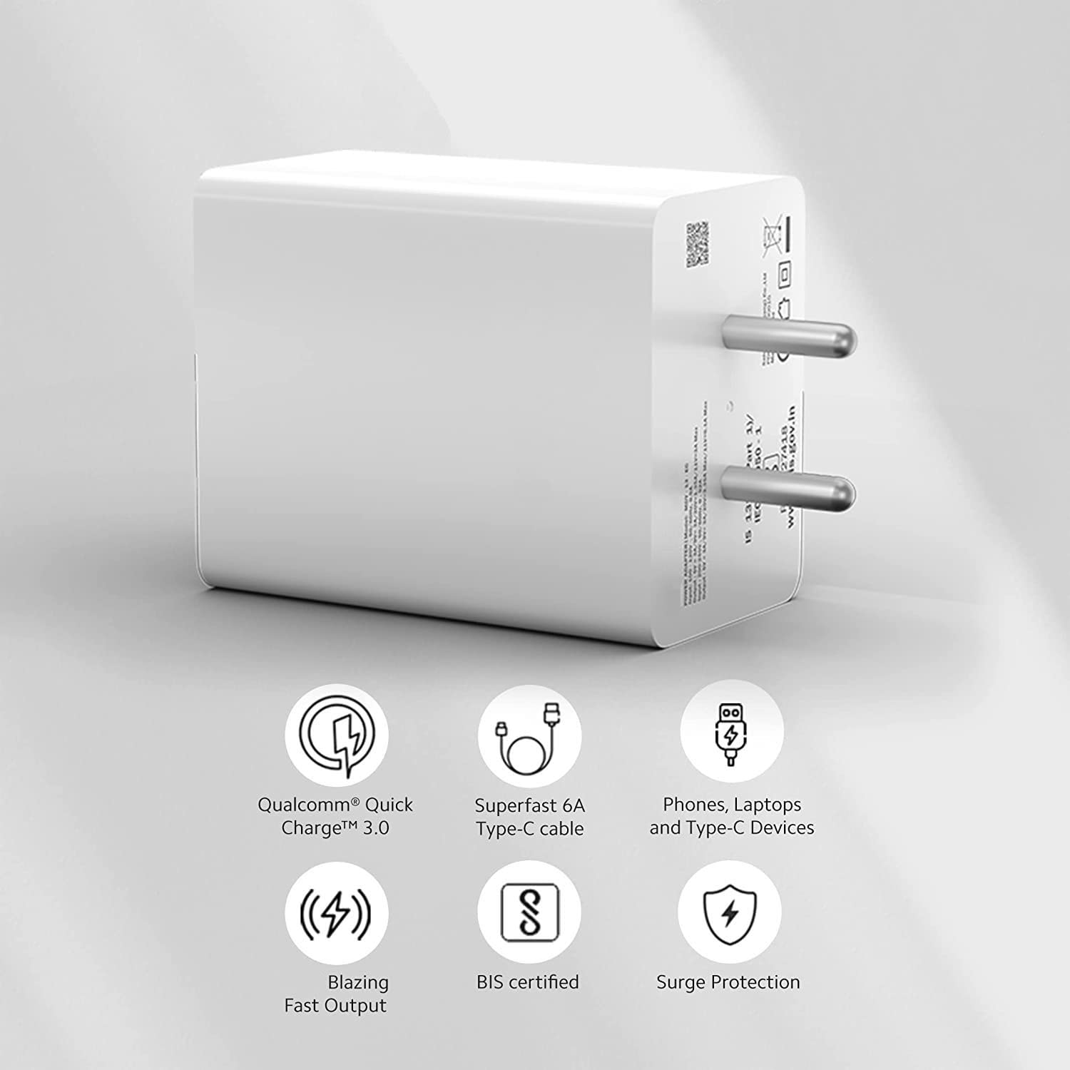 10W to 65W Charger for Nokia 8 Sirocco / Nokia8 Sirocco Charger Original Adapter Like Qualcomm QC 4.0 Quick Dash Warp Dart Flash Super Vooc Fast Charger With 1 Meter Type C USB Data Cable (5V=4A/10V=6A, TMV, White) 4