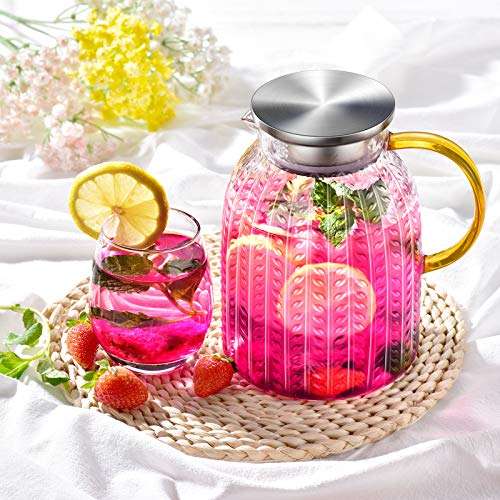 Aofmee 60oz Glass Pitcher, Water Pitcher with Lid, Iced Juice Jugs for Fridge, Glass Carafe for Cold or Hot Beverages, Sun Tea Jar, Easy Clean Heat Resistant Jug for Milk 2