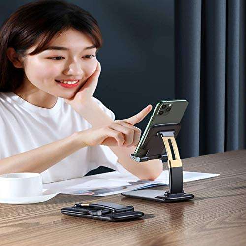 KPNG Foldable Cell Phone Stand, Fully Foldable Angle Height Adjustable Phone Holder Stand for Desk,Cradle,Desktop Tablet Stand Compatible with All Smartphones/iPhone/iPad/Tablets/Kindle (White) 3