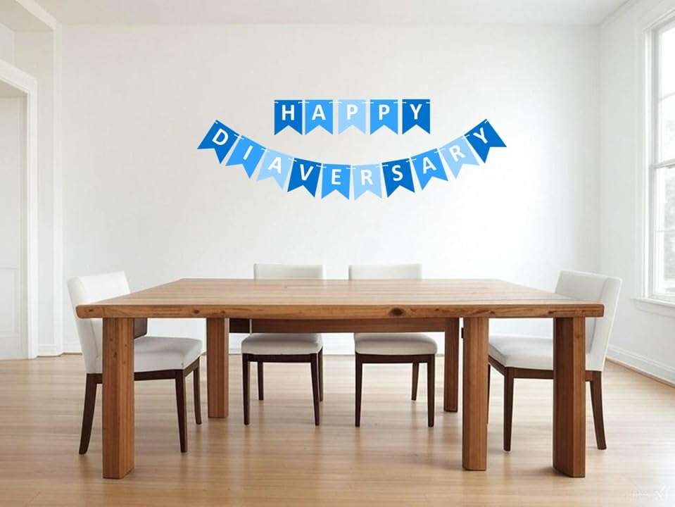 A1C WEAR - Happy Diaversary Pennant Flags Banner Sign for Celebrations and Parties - Heavy Card Stock Letters - 6in x 4.75in Letter Flags - Mixed Blues & White Letters (Mixed Blues) 6