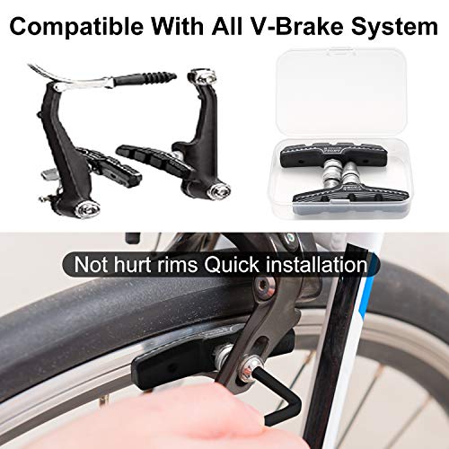 Bike Brakes Pads Set, Brakes Kit, Road Mountain Cycle Bicycle Rubber Universal V-Brake Blocks Shoes with Hex Nut Tools and Shims, No Noise No Skid, 70mm, Fits Most Bikes MTB City Folding Bike Pads 5