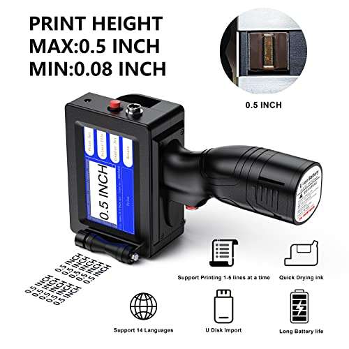TIKTONER Handheld Printer Portable 1580P1 with 4.3 Inch Touch Screen Quick-Drying Handheld Inkjet Printer Printing Height 0.08-0.5" for Barcode/Label/Logo/QRCode/Date/Batch Number/Barcode 2