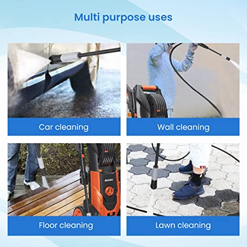 AGARO Royal High Pressure washer, 1800 Watts Motor, 140 Bars, 7L/Min Flow Rate, 5 Meters Outlet Hose, Upright Design With Wheel, For Car, Bike and Home Cleaning Purpose, Turbo Nozzle, Black and Orange 3