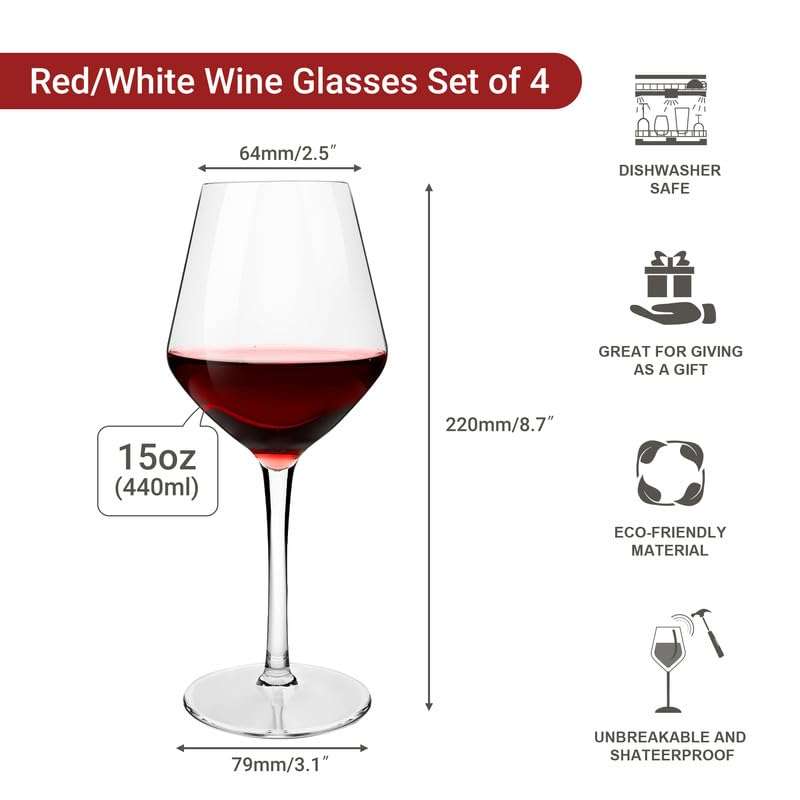 MICHLEY Floating Wine Glasses for The Pool,Unbreakable Plastic Wine Glasses Goblets 100% Tritan,New Home Essentials,Bordeaux Glass,15 oz,Set of 6 3