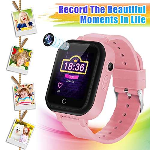 4G Watch Phone for Children, Kids Smart Watch, 2-Way Calls, GPS Location, IP67 Waterproof, Messages, School Mode, SOS, Video Calls, Camera, Remote Control, Torch, Pedometer Smartwatch (Concise Pink) 3