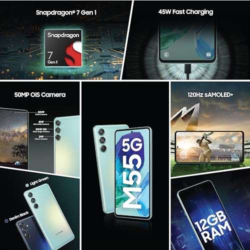 Samsung Galaxy M55 5G (Light Green,8GB RAM,128GB Storage) | 50MP Triple Cam| 5000mAh Battery| Snapdragon 7 Gen 1 | 4 Gen. OS Upgrade & 5 Year Security Update| Super AMOLED+ Display| Without Charger 3