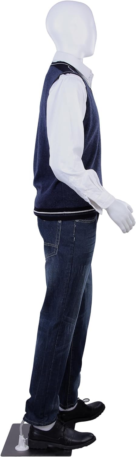 Loop Male Dress Form - Metal Base Store Display Dummy Model Hanger Stand with Egg White Face (White, Standard Plastic) 5